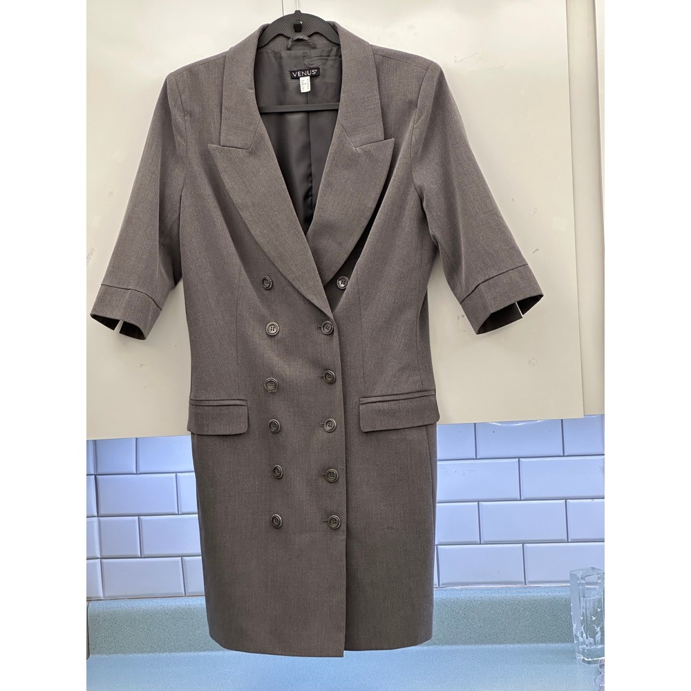 Venus Double Breasted Grey/Taupe Tailored Coat/Dress   Size 10 Z39528